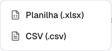 catálogo filtrado por um subgrupo com o menu Exportar aberto