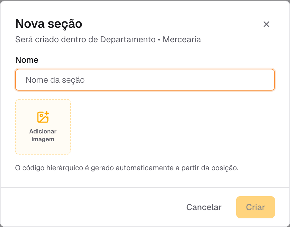 janela de criação de um nó dentro da árvore