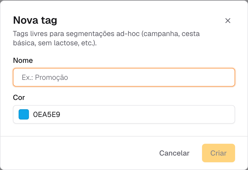 janela Nova tag com nome e seletor de cor
