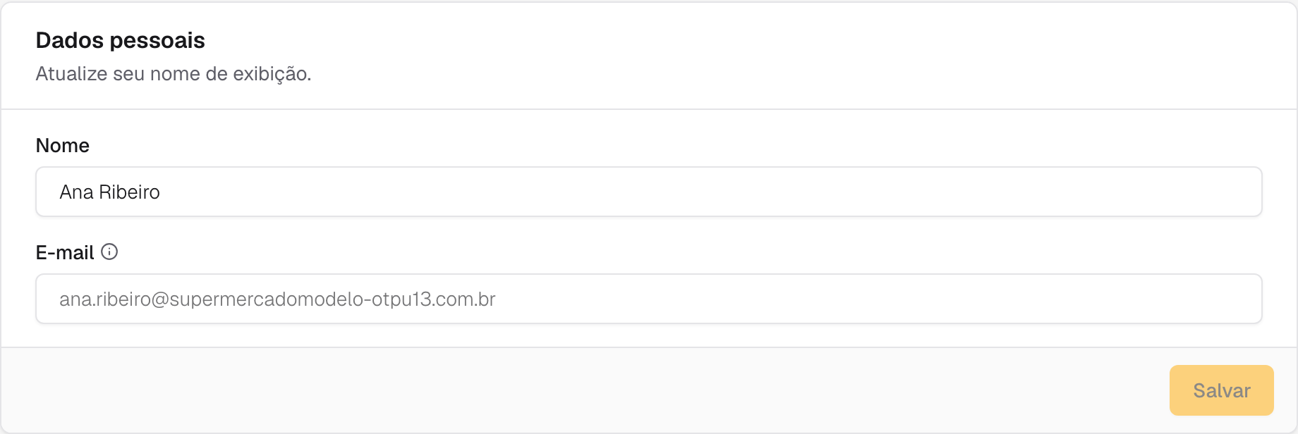 cartão Dados pessoais com Nome e E-mail