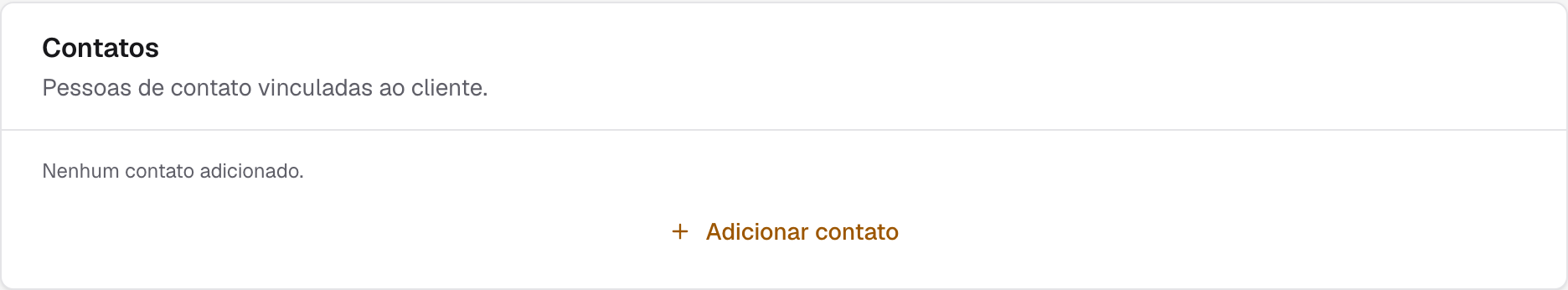 seção Contatos do cadastro de cliente, com as pessoas de contato vinculadas